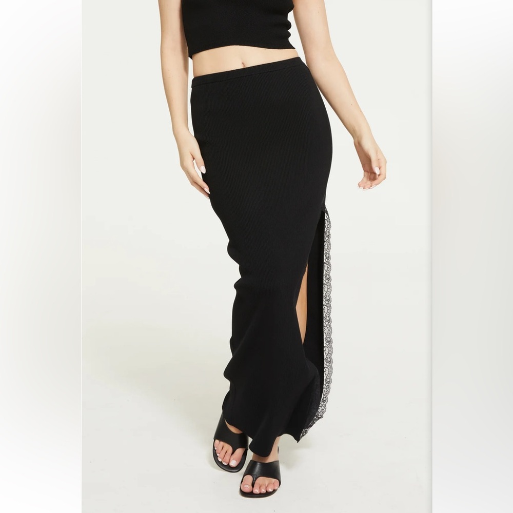 NWT Ginia Black Maxi Skirt with Lace Detail